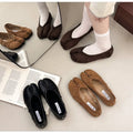 Retro Split Toe Women Ballet Flats Fashion Tabi Shoes Casual Slip-on Loafers Ladies Pleated winter warm Mary Jane Shoes Zapatos