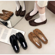 Retro Split Toe Women Ballet Flats Fashion Tabi Shoes Casual Slip-on Loafers Ladies Pleated winter warm Mary Jane Shoes Zapatos