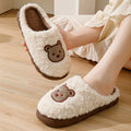Winter Warm Cute Plush Closed Toe Slippers For Women Couples Indoor Wear-Resistant House Sandasls Cartoon Bear Slip On Slides