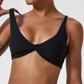 Hearuisavy Women's Twist V Neck Padded Sports Bra Adjustable Straps Back Cutout Dry Yoga Gym Run Low Support Crop Workout Top