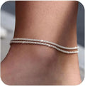 Gold Silver Plated Ankle Bracelets for Women Waterproof Anklet for Women Adjustable Figaro Beaded Anklet Beach Jewelry for Women