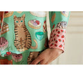 Spring 2025 Women's Pajamas Set Cute Cat Print Silk Like Two Pieces Long Sleeve Full Length Pants Trousers Sleepwear 41920