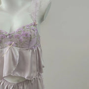 French Court Ice Silk Suspender Sleep Tops & Shorts Pajamas with Chest Pads Sexy Soft Thin Lace Embroidery Home Clothes Set