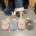 2026 New Women's Cotton Slippers with Thick Sole and Velvet Trim for Home & Outdoor Wear Cute Monster Design Cotton Slippers