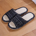 Women Slip-Resistant Linen Slippers Spring Summer Breathable House Shoes for Indoor Use, Non-Slip Stripe Design with Open Toe