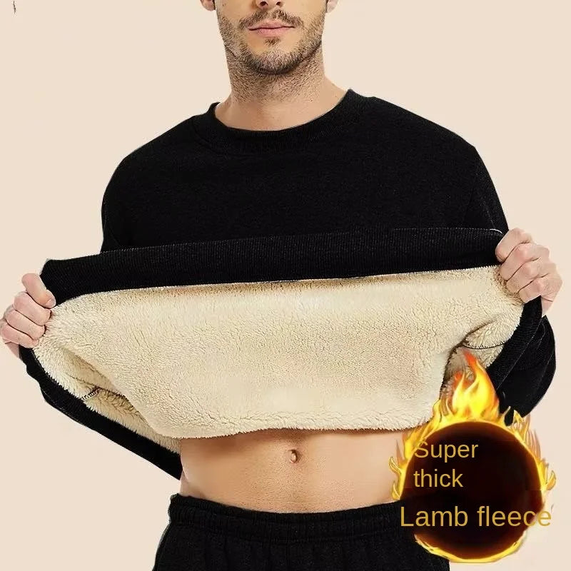 Sweatshirt Men's New Winter Warm Fleece Lined T Shirt Thick Crew Neck Solid Basic Pullover Sweatshirt Thermal Comf Underwear Tops Clothing
