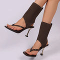 Summer Fashion Knitted Design Square Toe Casual Women's Cool Boots 2026 New Solid Color Clip Toe High Heel Outdoor Women Boots
