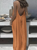 Women's Solid Color Backless Cami Dress Summer Sexy Loose Long Dress Casual Backless Lace-Up Robe Femme Party Dresses Home Wear​