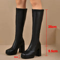 Plus Size High Heels Boots for Women Square Heeled Chunky Platform Knee-High Boots Woman 2025 Winter Thick Sole Square Toe Boots