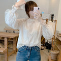 New Fashion Office Lady Mesh Lace Blouse Women Long Sleeve Elegant Women's Shirts Loose Bottoming Tops Woman Clothes 8325