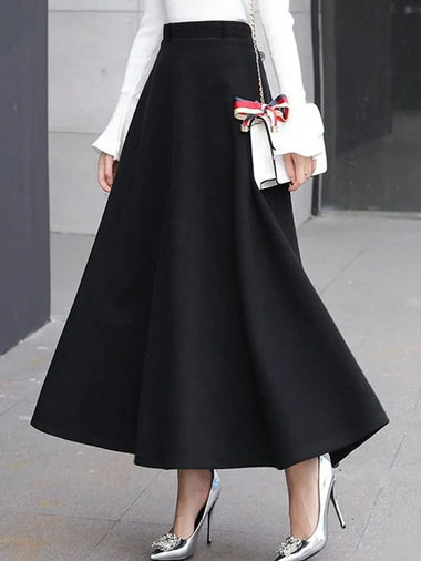 Women's High Elastic Knit Midi Skirt 2026 Autumn High Waist A-line Loose Flared Swing Long Casual Half Skirt