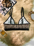 S-XL Women's Sexy Plunge Leopard Print Push Up Bra Wireless Unlined Comfortable Lingerie