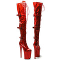 Leecabe  23CM/9inches Holography Shiny PU Belt Style Trend Fashion High Heel Platform Stripper Heel Pole Dance Boots
