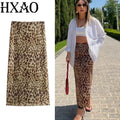 HXAO Tulle Leopard Skirts For Women Vintage Summer Long Skirt Woman Print Elegant Women's Skirts High Waist Sexy Skirts 088