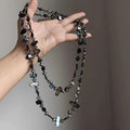 Bohemian Style Natural Shell Crystal Layered Necklace With A Light Luxury And High-end Feel Long Double-layer Seaside Accessory