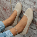 Women Round Toe Flat Shoes Solid Color Knitted Slip on Shoes Casual Breathable Ballet Flats Women Mesh Flat Shoes Loafers Woman