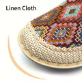 Women Bohemian Canvas Mule Sandals Ethnic Geometric Print Ultra‑Light Non‑Slip PU Sole Closed Toe Flat Slip‑On Casual Shoes