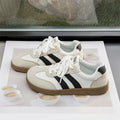 Women Retro Stripe Sneakers Gum Sole Lace Up Flat Shoes Fashion Versatile Casual Walking Shoes for Daily Wear