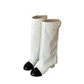French style small fragrant round toe color blocked knight boots versatile thick heel high top boots for women