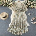 19 Colors Summer Floral Print V-neck Waist-cinching Chiffon Long Dress Women 2025 Trendy Elegant Casual Vacation Beach Dresses