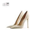 2025 leather high heels pointed light mouth nude stone pattern sexy temperament celebrity professional single shoes