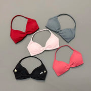 NCOYOE Women Halter Sports Bra V-Neck Padded Yoga Bra Removable Cups Butter Soft Seamless Workout Gym Fitness Activewear Top