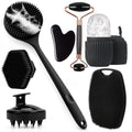 Face Massager Brush 7/4/3Pcs Shower Body Care Set Long Handle Silicone Back Brush Hair Scalp Massager Exfoliate Face Roller Gua Sha Massage Tools