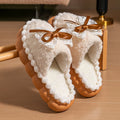 Bow 2026 New Cotton Slippers Women's Winter Indoor Home Soft Sole Non-Slip Warm Plush Thick-Soled Confinement Shoes