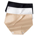 3Pcs Plus Size Underwear Women's Panties Ice Silk Solid Color Ladies Seamless Underpant Girls Briefs Breath Sexy Lingerie Female