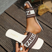 Fashion Mixed Colors Letter Flat Slippers Women Plus Size Light Square Toe Casual Slippers Comfort Soft Sole Anti Slip Slides