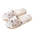 Women Floral Linen Slippers Flat Indoor Home Sandals Anti Slip Comfortable Casual Flax Slides Cute Rose Print House Shoes