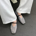 Square Hollow Woven Casual and Comfortable Womens Flat Shoes Fashion Foot Mary Jane Shoes Summer Beach Leisure Fishing Net Shoes