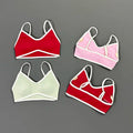 Women Contrastline Yoga Bra V Neck White Edge Thin Strap Wirefree Padded Sports Bra Seamless Daily Workout Fitness Crop Top