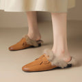 Women's Flat Slippers 2026 Autumn Winter Fashion Outdoor Warm Non Slip Plush Shoes Lightweight Comfortable Casual Half Slippers