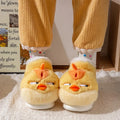 SHAJI Cute Yellow Chicken Plush Slippers For Women Men Couples Winter Warm Thick Non-Slip EVA Sole Soft Fluffy Indoor Home Shoes