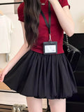 Red Petal Hem Bloom Skirt Women Summer Lightweight High Waist Flattering Fit Anti-Slip Lining Petite A-Line Mini Flowy Skirt