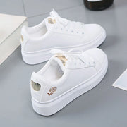 Women Leather Pu Casual Shoes New 2025 Woman Shoes Fashion Embroidered White Sneakers Breathable Flower Lace-Up Women Sneakers