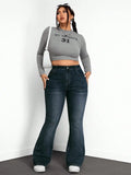 Plus Size High Waist Flare Jeans, Vintage Wash Slimming Bell Bottoms, Comfortable Denim Jeans for Women, Stylish Casual Wear