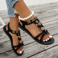 Flower Beaded Bohemian Sandals for Women Summer 2026 Roman Style Comfortable Flat Sandals Woman Lightweight Non Slip Beach Shoes