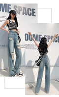Ripped Torn Wide Flared Y2k Baggy Jeans Woman High Waisted Jeans Ladies Women's Denim Pants Shoujo Girl Style Coquette Jean Pant