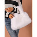 Women's Korean Style Fluffy Square Bag Cute Faux Fur Tote Bag Autumn Winter Underarm Shoulder Handbag Versatile Purse