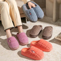 Winter Warm Slippers Women Men Grid Plush Fleece Lined House Shoes Soft Thick Platform Non-Slip Indoor Bedroom Floor Mule Sandal