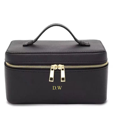 Makeup Bag Cosmetic Ladies Saffiano Split Leather Travel Toiletry Case Bag Portable Hanging Makeup Organizer Box Dopp Kit Cosmetic Bag For Women