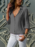 Women Blouse Tops Women Elegant Solid Chiffon Blouse Spring Summer Casual Long Sleeve V Neck Loose Shirt Office Lady Tunics Oversized Tops 2024