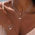 Elegant 18K Gold Plated Stainless Steel Layered Necklace Bracelet for Women Marquise Cut Zircon Double Layer Jewelry Set