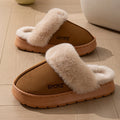 Women Winter Slippers Faux Fur Collar Warm Comfort Non-slip Thick Sole Couple Indoor and Outdoor Snow Boots Home Casual Shoes