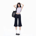 Vintage High Waist Flare Capri Jeans for Women Dark Wash Raw Denim Red Stitch Korean Street Style Casual Y2K Summer Fashion