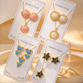 3/6/8/10Sets Fashion Stainless Steel Colorful Drip Oil Earring Necklace Set For Women Mix Style Trendy Heart Flower Jewelry Gift