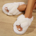Fashion Cross Strap Fluffy Slippers Women Winter Home Open toed Plush Fur Slippers Woman Flat Heel Keep Warm Cotton Slides Shoes