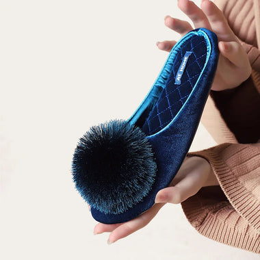 Women Slide House Slippers Women House Slippers Spring Autumn Warm Cute Pom-pom Cotton Slide Shose Non-Slip Soft Sole All-Season Indoor/Outdoor Slippers